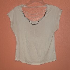 Roommates White Chain-Accent Short Sleeve Top
